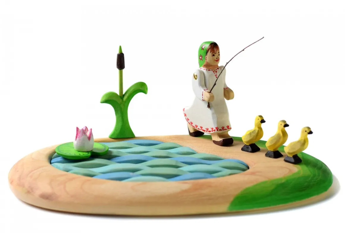BumbuToys Lake, Cattails, Water Lily, Girl and Ducklings SET Discount