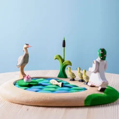 BumbuToys Lake, Cattails, Water Lily, Fish, Heron, Girl and Ducklings SET New