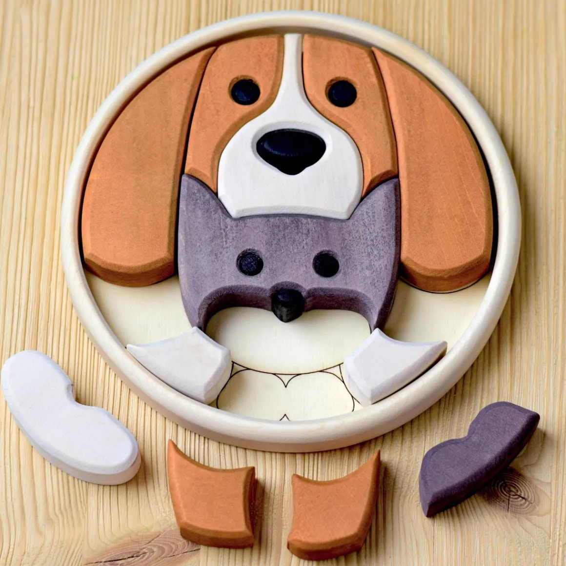 BumbuToys Round Puzzle Dog and Cat New