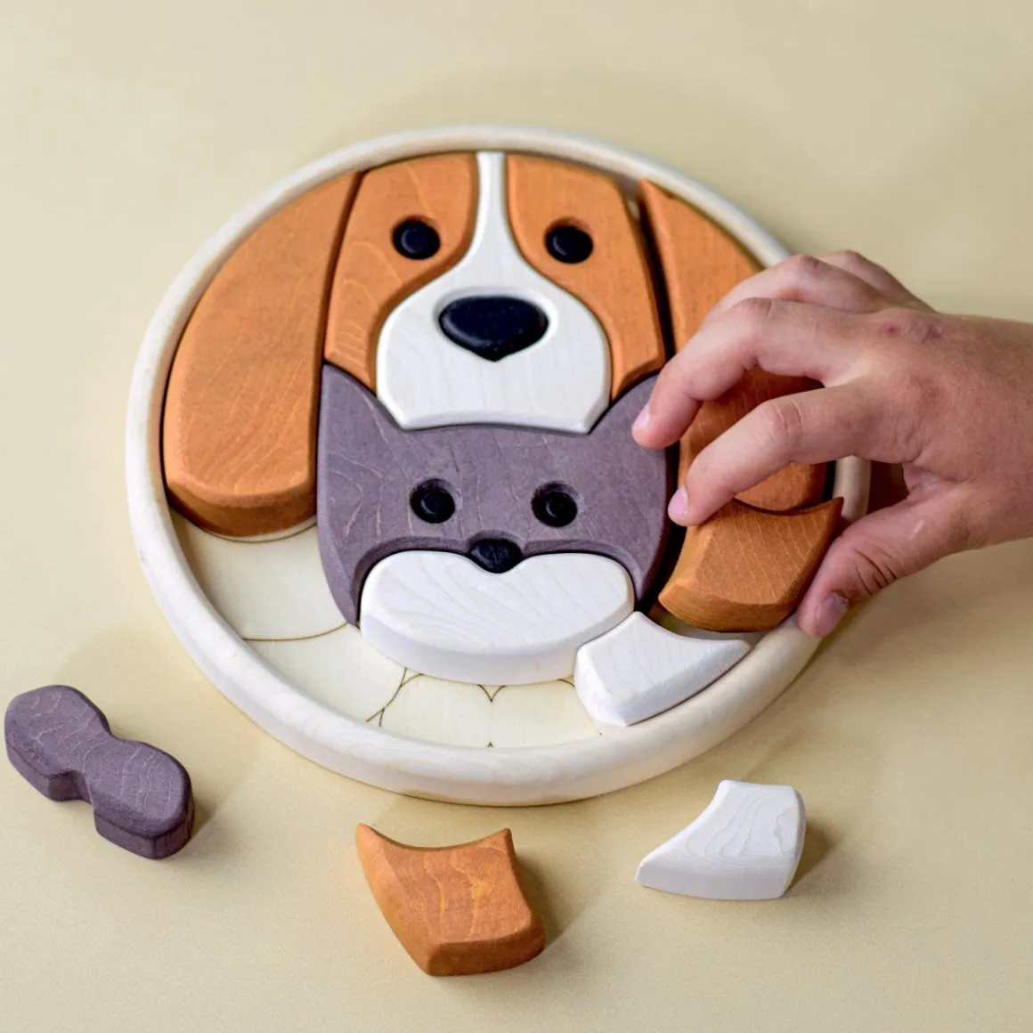 BumbuToys Round Puzzle Dog and Cat New